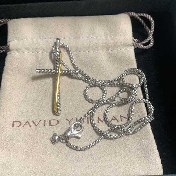David Yurman Silver and Gold Cross Necklace - Picture 4 of 5